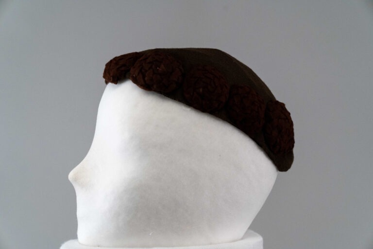 Photo of Brown Jersey Turban with Brown Felt Braided Circled Medallions