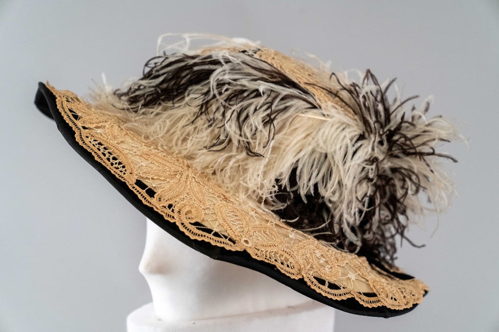 Photo of Black and White Hat with Lace and Black and White Feathers